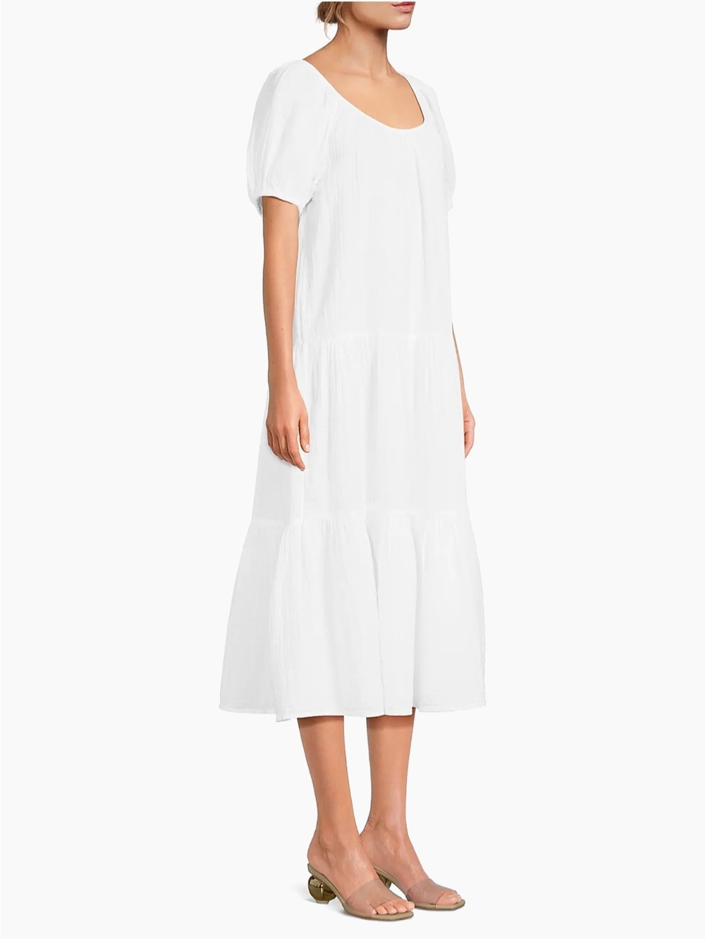 Lilly Pulitzer White Tiered Midi Dress with Puff Sleeves